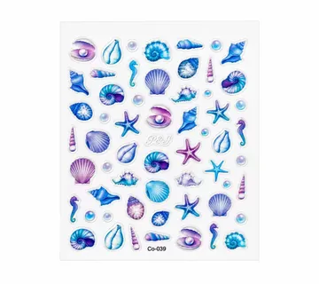 3D Nail Stickers Colorful Seashells and Starfish - Zagreb