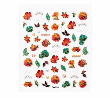 3D Nail Stickers Coral and Turquoise Flowers - Zagreb