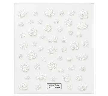 3D Nail Stickers White Flower Motifs - Zagreb