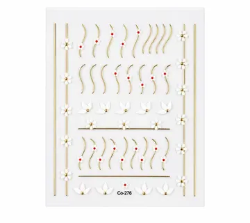 3D Nail Stickers Minimalist White and Gold Flowers - Zagreb