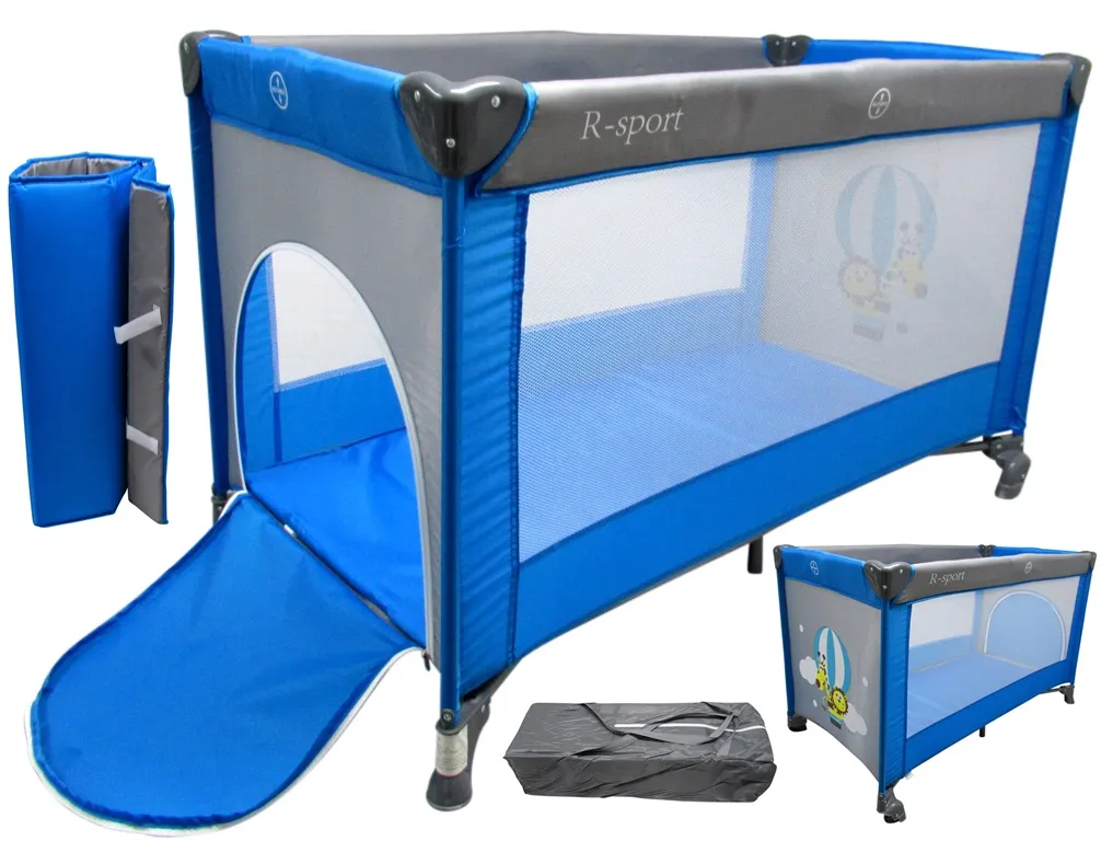 Sklopivi putni krevetić K1 Plava i siva R-SPORT dječja ogradica - cover