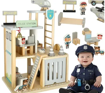 Drvena policijska postaja s helikopterom - cover