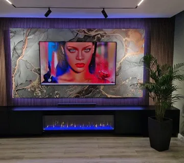 TV komoda sa električnim kaminom i zidnom oblogom - cover