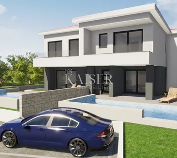 Otok Krk, Malinska- moderna dvojna kuća 120m2 s bazenom - cover