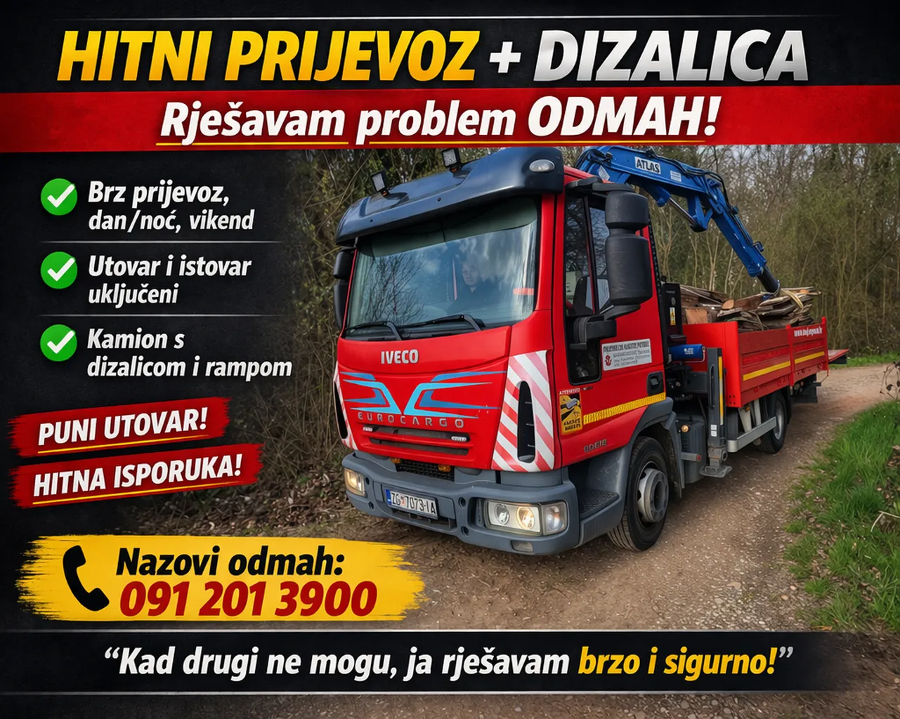 PRIJEVOZ KAMIONOM S KRANOM 3,5 t — ZAGREB — UTOVAR/ISTOVAR - cover