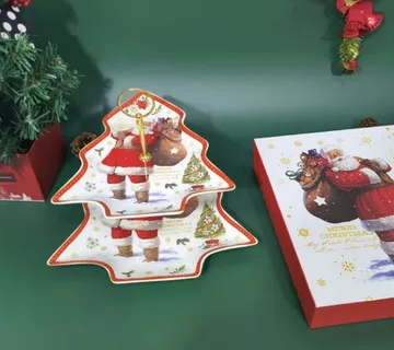 Božićni Dvoslojni Stalak za Kolače – Porculanski, Djed mraz - cover