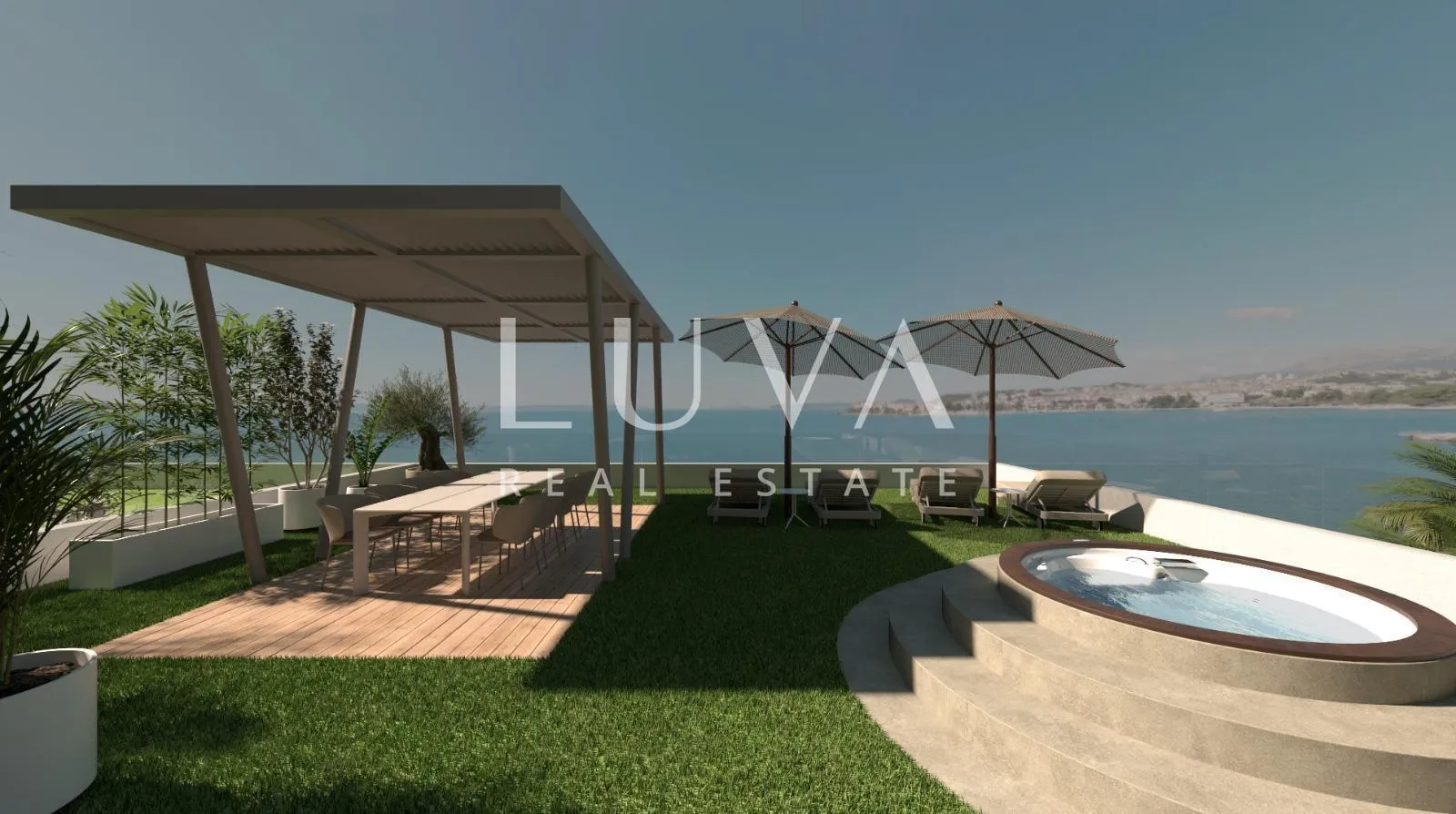 Split, Podstrana, luksuzan dvoetažan stan s velikom terasom uz more na prodaju - cover