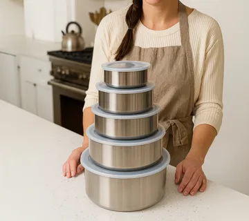 5-dijelni set multifunkcionalnih posuda s poklopcima – nehrđajuć - cover