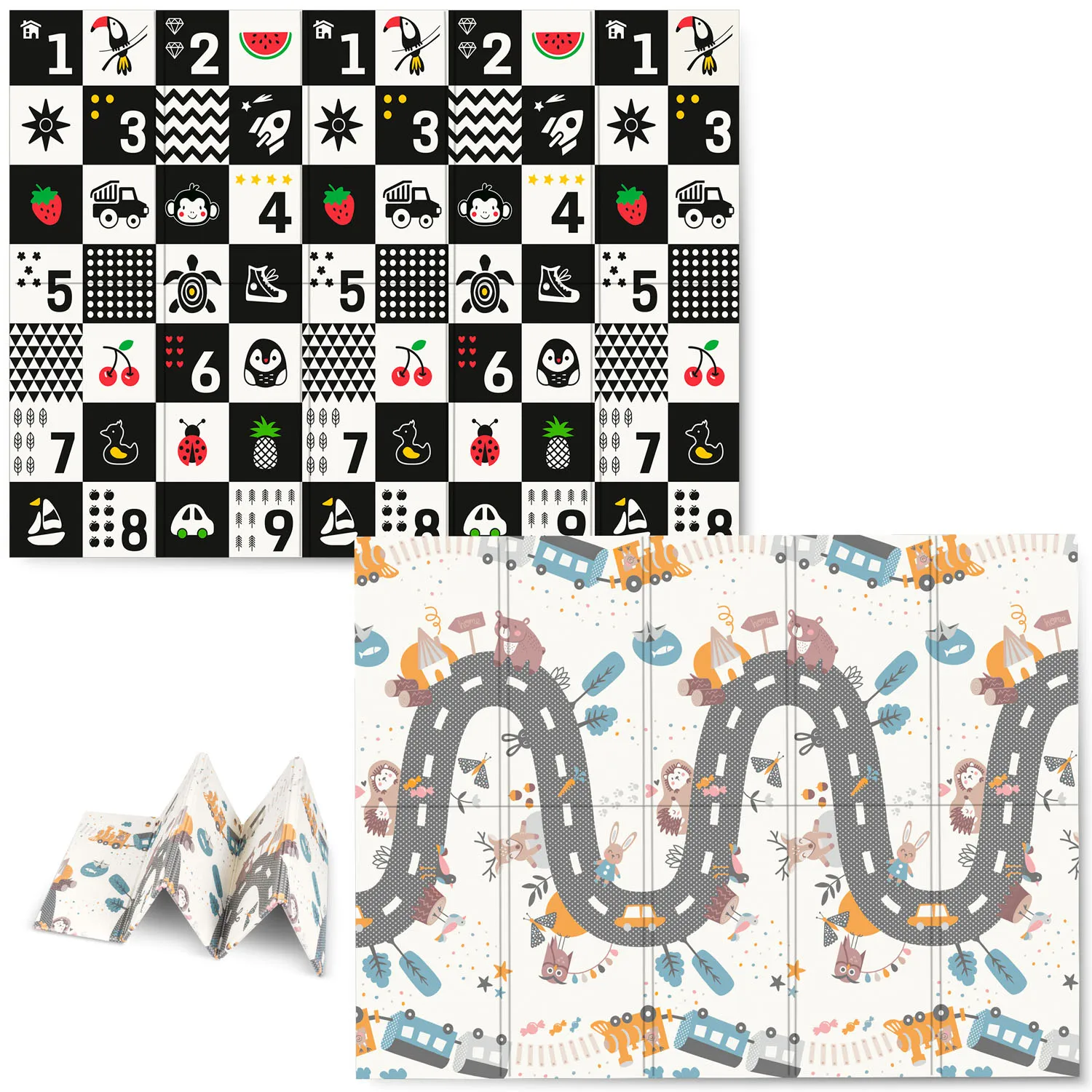 Nukido dvostrana sklopiva pjenasta prostirka likovi/vlakić - cover