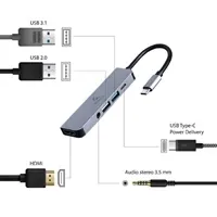 USB C HUB Gembird 5u1, 1x HDMI, 1x USB 3.1, 1x USB 2.0, 1x USB C PD 87W, 1x Audio 3.5mm, A-CM-COMBO5-02 - Zagreb