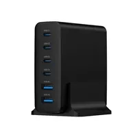 Univerzalni punjač 6 port, total 75W Gan Gembird fast charger, 4x USB C (25W PD), 2x USB A (18W QC 3.0), TA-UC-2A4C-PD75-01-BK - Zagreb
