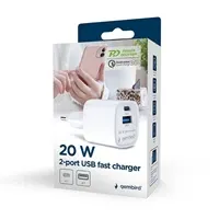 Univerzalni punjač 20W, 1x USB A, 1x USB C, Gembird bijeli, TA-UC-PDQC20-W-01 - Zagreb