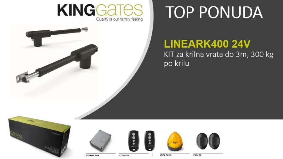 MOTOR ZA KRILNA DVORIŠNA VRATA KING GATES LINEAR 400/24V - cover