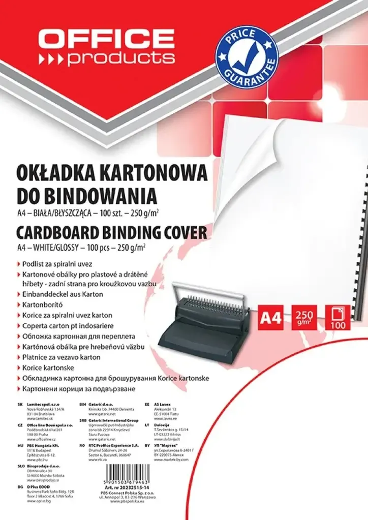 Korice za spiralni uvez reljefni karton A4 250gr 100/1 bijele glossy - cover