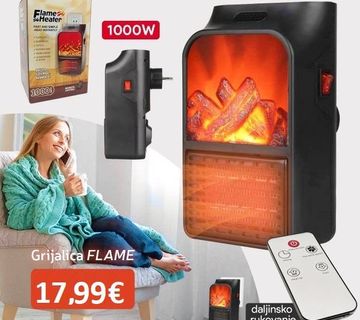 NAJPOVOLJNIJA KUĆNA GRIJALICA KAMIN + DALJINSKI 1000W - cover