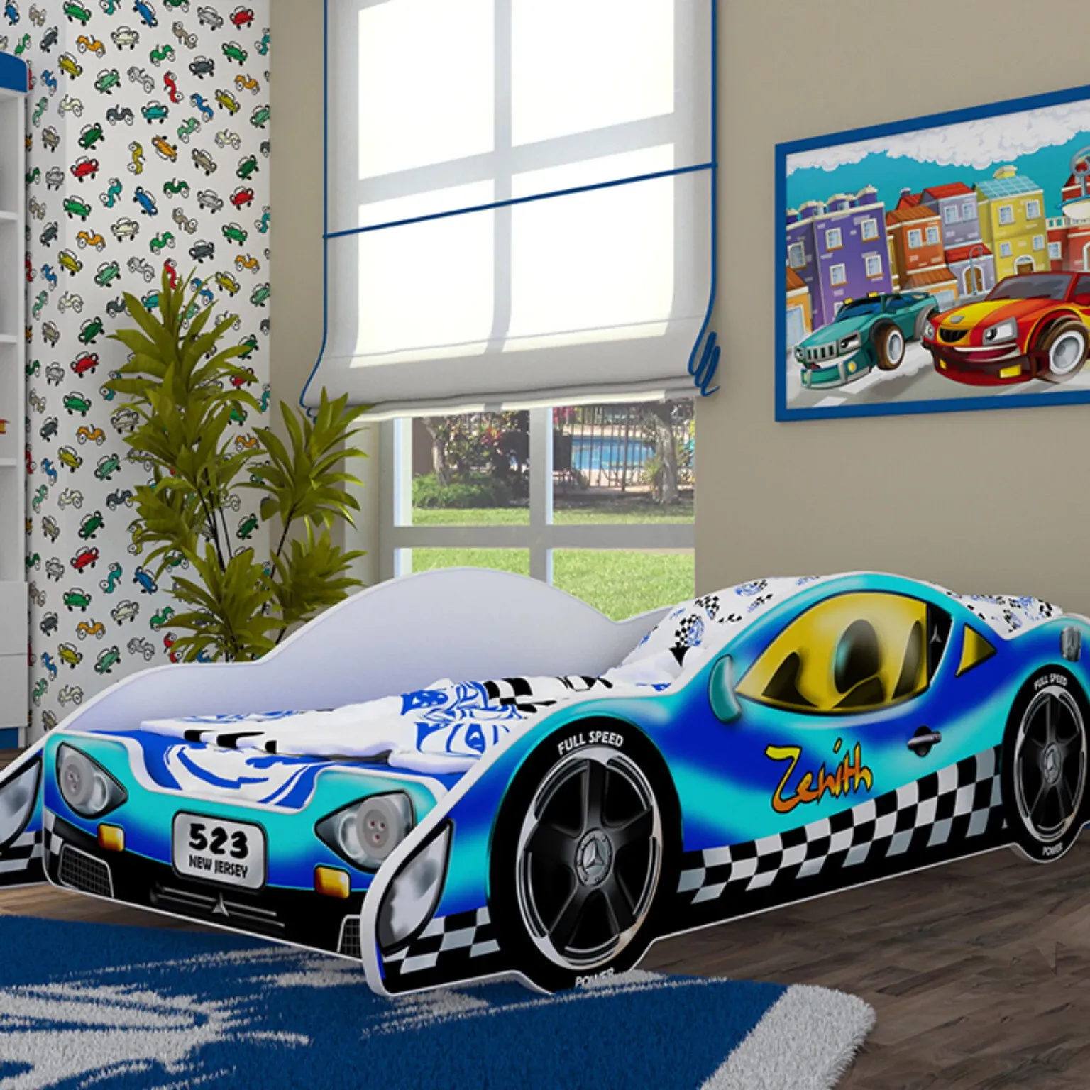 Drveni dječji krevet formula plava 160×80 – ime (djeteta) po želji - cover