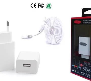 Optimus 10W punjač za mobitele i tablete (5V/2A, USB-A, bijeli) + Lightning kabela za Apple uređaje 1.5 m - Zagreb