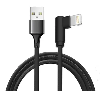 Optimus USB data kabel (1m, Lightning 90° kutni na USB-A, koža, crni) - cover