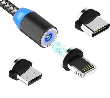 Optimus Magnetni data kabel 3 u 1 (1m, Micro/Lightning/USB-C na USB 2.0, pleteni/najlon, crni) - cover