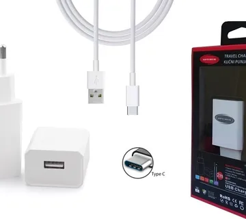 Optimus 10W punjač za mobitele i tablete s USB-C kabelom (5V/2A, USB-A, bijeli) - cover
