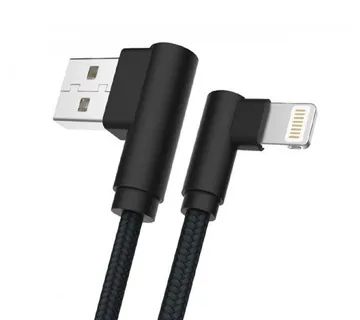 Optimus USB data kabel (1m, Lightning 90° kutni na USB-A, pleteni/najlon, crni) - cover