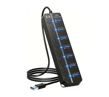 Optimus USB 3.0 Hub s 7 portova (7x USB 3.0, individualni prekidači, crni) - Zagreb