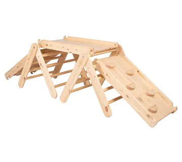 Trokut za penjanje s toboganom i okvirom za penjanje - prirodno drvo - cover