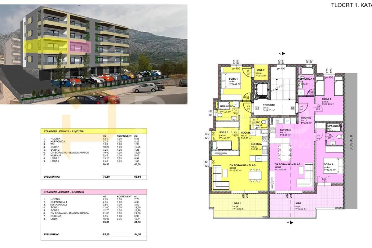 Makarska novogradnja: stan S3, 66,59 m², lođa i balkon, pogled na more - cover