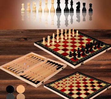 3u1 Drvena Igraća Ploča: Šah, Dama i Backgammon - cover