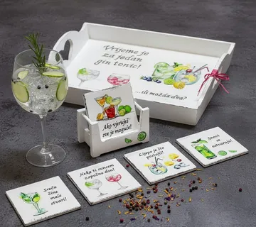 Personalizirani gin tonic set za prijateljicu – poslužavnik i podmetač - Virje