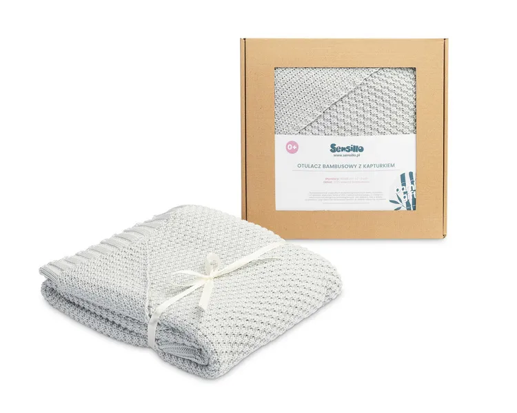 Sensillo pokrivač od bambusa s kapuljačom 90x85cm svijetlo sivi - cover
