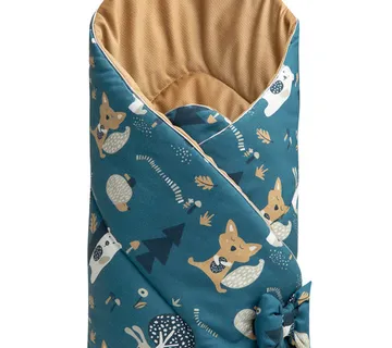 Dvostrani baršunasti pokrivač za bebe 75x75cm šumske životinje plavi - cover