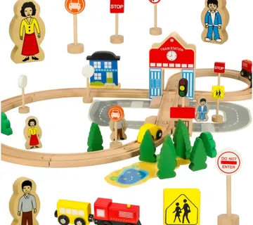 Drvena željeznica s vlakićem i dodacima - cover