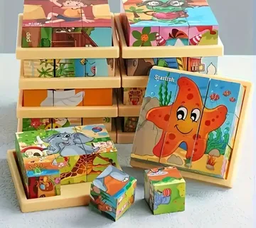 (18 motiva paket) Dječje drvene kockice za slaganje - cover