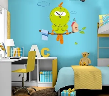 3D dječji zidni sat naljepnica - zelena ptica - cover