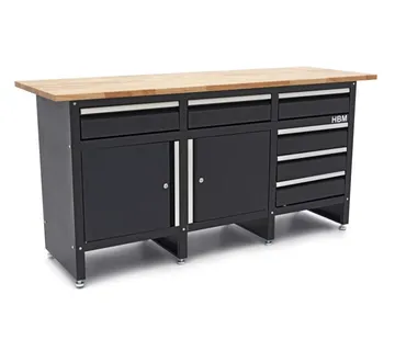 Radni stol s 6 ladica, 2 vrata i radnom pločom od punog drveta - cover