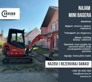 NAJAM mini bagera KUBOTA KX61-3, 2.600kg, širina 1.4m - cover