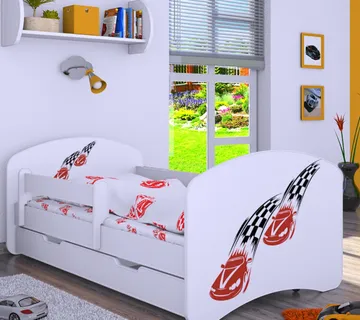 Drveni dječji krevet Happy utrka s ladicom – 180×90 - cover