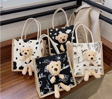 Ženska lanena torba - Cow and Letters - cover