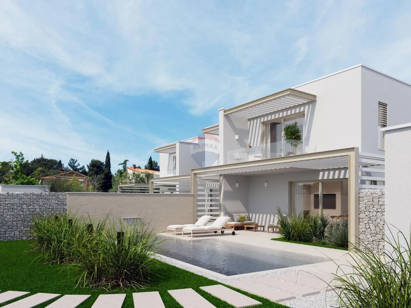 Poreč, okolica, moderna dvojna kuća u izgradnji sa pogledom na more - cover