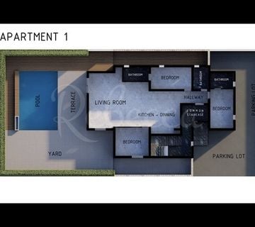 Vir - luksuzni apartman(120m2) u prizemlju s bazenom, južna strana, NOVOGRADNJA! - cover