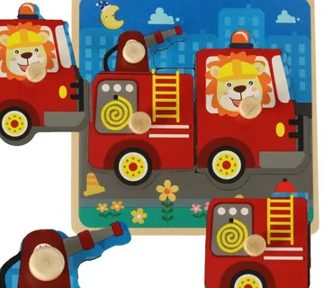 Puzzle drvene – vatrogasna postaja s drškom za slaganje - cover
