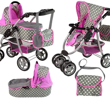Dječja kolica za lutke 2-u-1 torba za nosiljku pink stars - Pribislavec