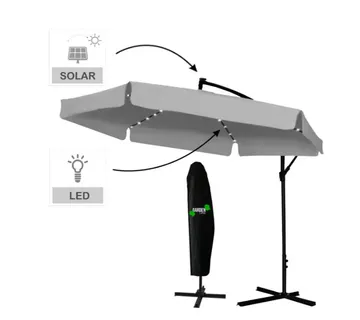 Vanjski suncobran, sivi, LED rasvjeta 3 m - Pribislavec