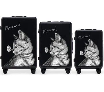 Komplet 3 kofera Wings ABS+ crni mačak - Pribislavec