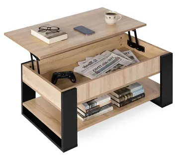 ModernHome stolić za kavu s podiznom i proširivom pločom 90 cm, spremnik za pohranu, polica, sonoma hrast - Pribislavec