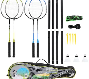 Set za badminton 4 rakete + 3 lopte za loptice + mreža 195x22cm + navlaka - Pribislavec