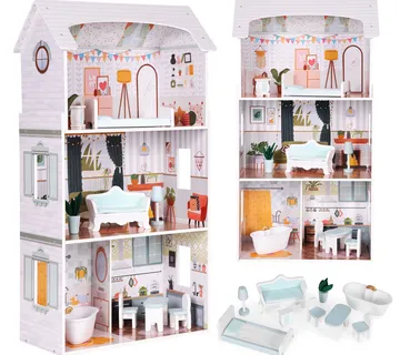 ECOTOYS kućica za lutke Alice – 3 kata, 4 sobe i 9 komada namještaja - Pribislavec