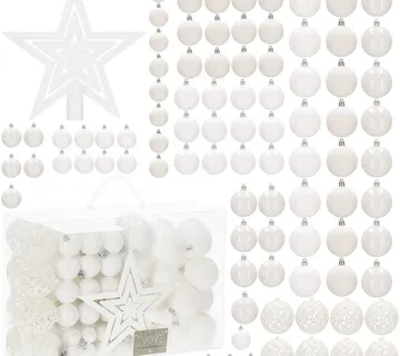 Set božićnih kuglica 3–6 cm – 101 komad, nijansa bijele - Pribislavec