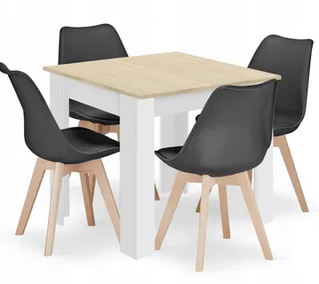 Set kvadratni stol 80x80 sonoma hrast + 4 MARK crne stolice - Pribislavec